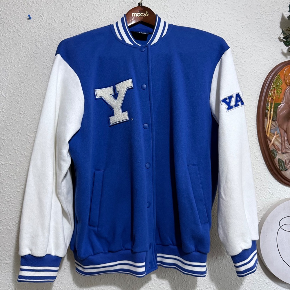 Licensed Yale University Letterman Varsity XL men's Jacket Royal Blue White logo